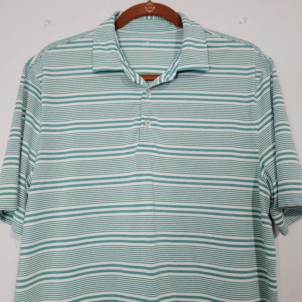 Southern Tide Short Sleeve Striped Polo men's size M Teal White Outdoor Coastal